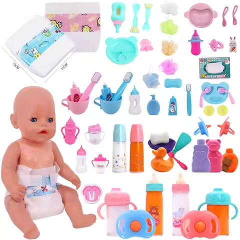 Pop 18inch Doll Accessories Reborn Doll Plastic Tableware Pacifier,Juice&Magic Milk Bottles,Bathing Items,Girl’s Dollhouse Toys https://tinyurl.com/2df4fvl4