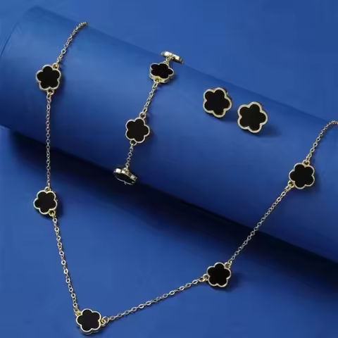 Lucky Five-petal Flower Five-leaf Clover Bracelet Earrings Necklace Three-piece set for woman Stylish Accessories Party Jewelry https://tinyurl.com/2aw32znf