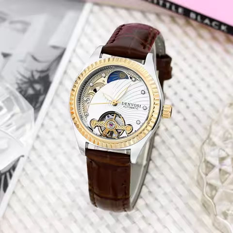 Ladies Flywheel double hollowed luxury fashion casual luminous leather watch with automatic mechanical waterproof wristwatch https://tinyurl.com/25vfytmw