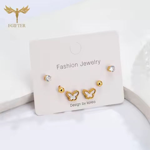 Dainty Butterfly CZ Zircon Solid Ball Stud Earrings Set Hypoallergenic Stainless Steel Accessories Women Fashion Jewelry Gifts https://tinyurl.com/28sc8g5q