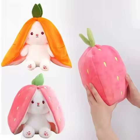 25cm Cute Strawberry Carrot Rabbit Plush Toy Stuffed Creative Into Fruit Transform Baby Cuddly Bunny Doll for Kid Birthday Gift https://tinyurl.com/29fqbu39