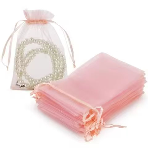 50pcs Pink Organza Drawstring Jewelry Small Bag for Earring Favor Wrapping Packing Pouch Packaging Wedding Businesses Organizer https://tinyurl.com/22yjleth