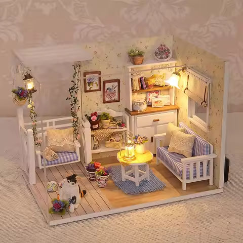 Kitten Mini Doll House 3D Puzzle Assembly Model Building Kit Creative Room Bedroom Decoration With Furniture Wooden Crafts Gifts https://tinyurl.com/236emofj
