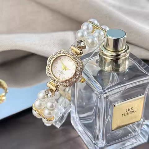 New ladies’ double-row pearl diamond-encrusted elastic strap Arabic digital dial simple light luxury fashionable quartz watch https://tinyurl.com/27jp9syu