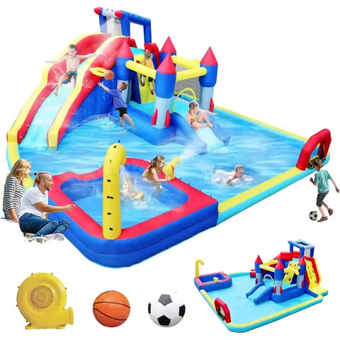 10 in 1 Inflatable Bounce House Water Park for Kids Toys Slide Waterslide with Splash Pool & Basketball & Climbing Wall & Blower https://tinyurl.com/233ka6uv
