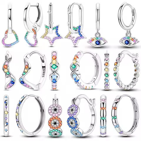 Original 925 Sterling Silver Star Earrings Women 2025 Colored Zircon Ear Studs Sparkling Hoop Earring Anniversary Jewelry Gift https://tinyurl.com/276r8sha