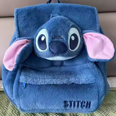 New Disney Plush Backpack Ins Japanese Blue Stitch Funny Cartoon Large-Capacity Student Backpack Kindergarten Bag Child Gift https://tinyurl.com/2brg4eo7