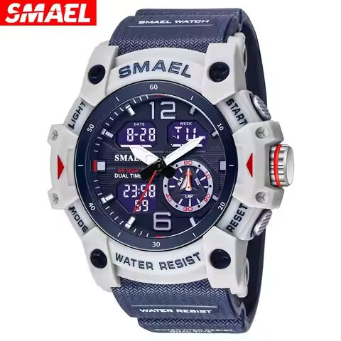 SMAEL Sport Watch Military Wristwatch for Men Alarm Stopwatch LED Digital Back Light Dual Time Display Waterproof Watch Men 8007 https://tinyurl.com/2yyoj8ek