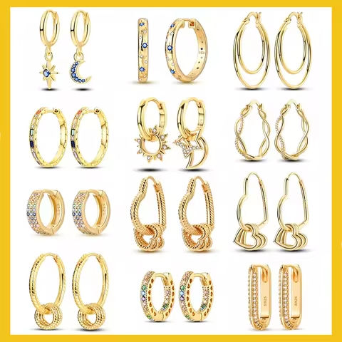 Yellow Gold Starlight Hoop Earrings For Girl Sparkling Classic Snakebone Multi-loop Earrings Star Moon 925 Silver Women Earring https://tinyurl.com/24dx3ukh