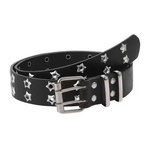 1 PC Star Eye Rivet Belt Goth Style Double Pin Buckle Men Woman Fashion Casual Punk Style Pu Leather Waistband for Jeans Young https://tinyurl.com/26g73k2y