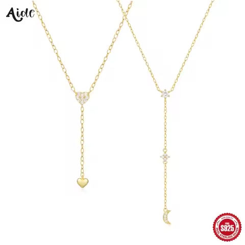 Aide 925 Sterling Silver Dual Heart Y-Shaped Chain Pendant Necklace For Women High Quality K Gold Collar Elegant Jewelry Gift https://tinyurl.com/2apc63kr