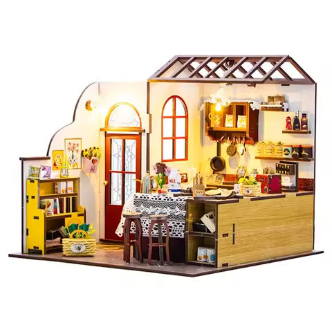 DIY Wooden Miniature Kitchen DollHouse Model Building Kits House Toys With Furniture For Children Gift Wooden Crafts Dollhouses https://tinyurl.com/26jdwelu