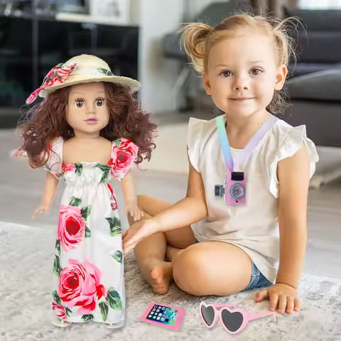 18Inch Doll Dress Set American Reborn Doll Full Body Vinyl Soft Girl Baby Doll Sunglasses Hat Camera Phone Dress Up Toys Gift https://tinyurl.com/24nn8p8c