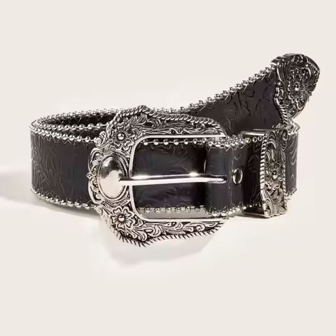 Western PU Leather Belt Western Cowboy Women Cowgirl Unisex Waist Belt with Metal Engraved Buckle https://tinyurl.com/22jl3kz4