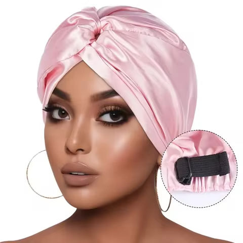 New Silky Pre Tied Knot Pleated Turban Double Satin Lined Head Wrap with Elastic Band Sleep Cap for Curly Hair Scarf Night Cap https://tinyurl.com/26xls349