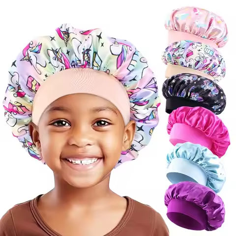 6PCS/LOT Children Bonnet Cute Wide Band Elastic Cartoon Printing Sleep Fashion Nightcap Hair Care Kids Boys Girls Sleeping Cap https://tinyurl.com/257ffmv8