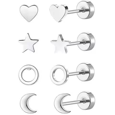 4 Pairs Set Of Titanium Steel Small Stud Earring Simple Leisure Style Lightweight Female Ear Ornaments For Women Daily Wear https://tinyurl.com/28hghqsn