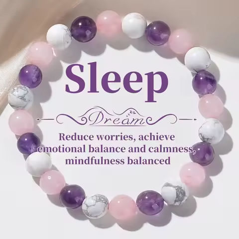 1pc Fashionable Aura Balancing Sleep Bracelet, 8mm Natural Stone Sleep Bracelet – White Turquoise – Amethyst – Rose Quartz https://tinyurl.com/27f2357x