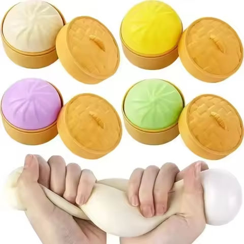 Colorful Dumpling Stress Balls Fidget Sensory Toy Squeeze Dough Ball Stress Relief Hand Toy Bun with Food Steamer Stretchy Desk https://tinyurl.com/2b8x3dt7