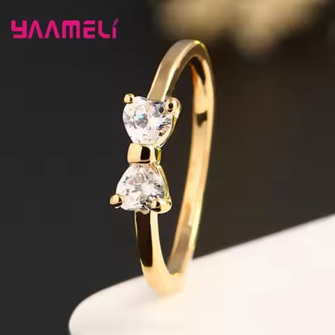 Luxury Austria Crystal Fashion 925 Sterling Silver Gold Color Bow Rings For Women Wedding Engagement Cubic Zirconia Jewelry https://tinyurl.com/22n4zcok