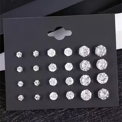 New 12 Pair/Pack White Shiny Wedding Stud Earrings Set For Women Men Crystal Earrings Jewelry Accessories Gifts https://tinyurl.com/228ymtlk