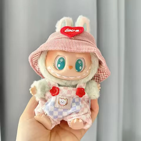 17cm Mini Plush Doll’S Clothes Outfit Accessories For Korea Kpop Exo Labubu II Idol Dolls Sitting Party Plaid overalls Clothing https://tinyurl.com/24bjtq3b