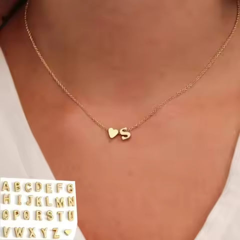 26 Letters Fashion Tiny Heart Dainty Initial Necklace Gold Silver Color Letter Name Choker For Women Pendant Jewelry Gift https://tinyurl.com/28owwgcb
