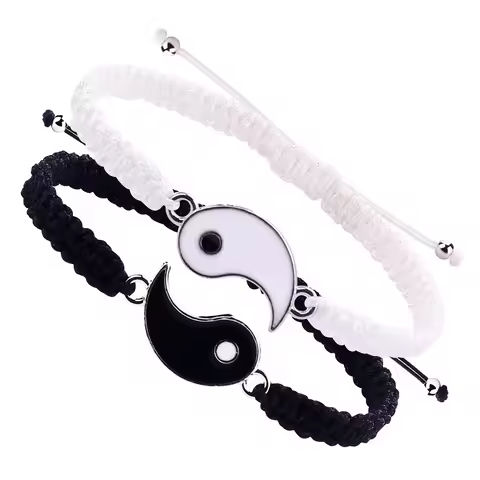 1 Set of 2 Simple Tai Chi Bagua Black and White Yin and Yang Rope Braided Telescopic Adjustment Bracelet for Men and Women Coupl https://tinyurl.com/23uwmjo5