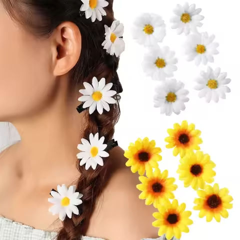 AWAYTR 6Pcs Sunflower Hair Clips Side Bangs Clip Cute Daisy Small Flower Hairpins Duckbill Hairpin Women Hair Accessories https://tinyurl.com/25lws7vb