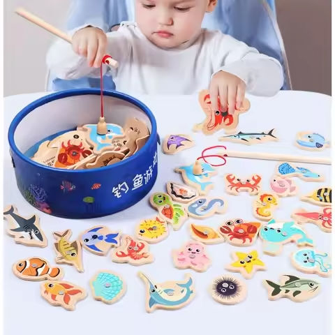 Montessori Wooden Fishing Toys For Children Cartoon Marine Life Cognition Fish Games Parent-Child Interactive Educational Toy https://tinyurl.com/2buo67yo