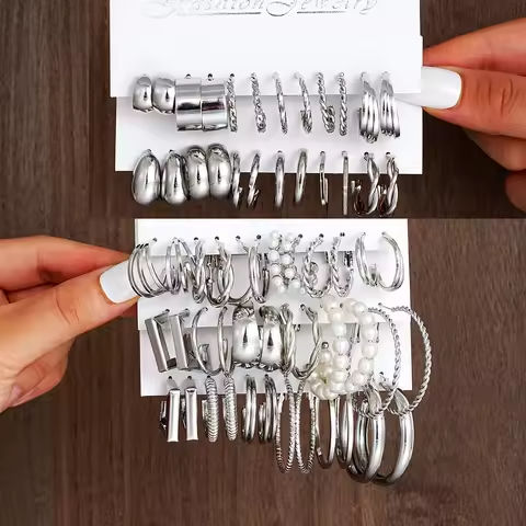 60 Pcs/Set Fashion Earrings For Women Boho Vintage Silver Color Geometric Design Pearl Rhinestone Stud Earring Jewelry Gifts New https://tinyurl.com/2cqrkgmc