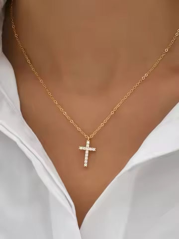 Fashion New Zircon Inlaid Cross Necklace Pendant Jewelry for Women Gold Color Long Clavicle Chain Necklaces https://tinyurl.com/26f7sbkg