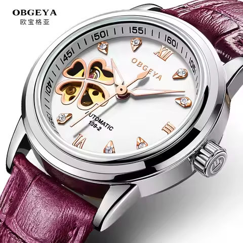 Women Automatic Mechanical Watches Diamond Four-leaf Clover WristWatches Ladies Rose Leather Watch Waterproof Senhoras Assistir https://tinyurl.com/2csqpd7o