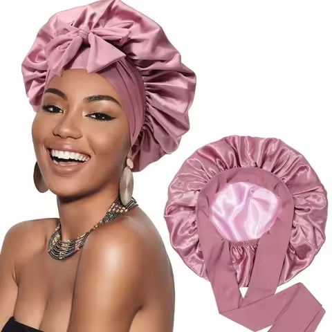 New Satin Double Layer Bonnet Solid Wide Tie Band Stretch Head Silky Bonnet Edge Wrap Nightcap Hair Care Shower Bonnet for Women https://tinyurl.com/29crqrzg
