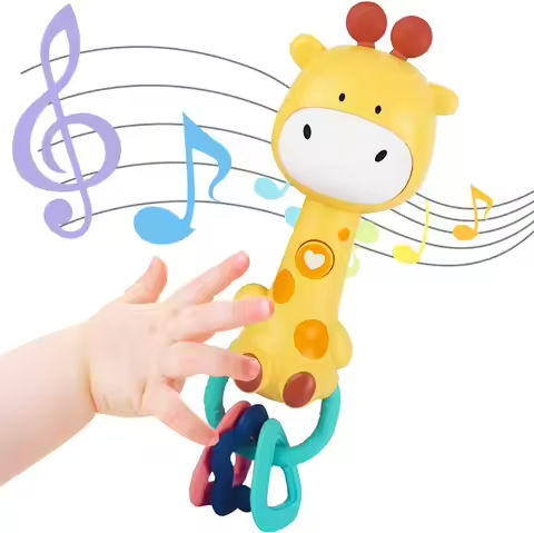 Baby Musical Rattle Toy-Light-Up Teether & Sensory Chew, BPA-Free Soft Rubber, Baby Shower & 1st Birthday Gift for 6-18 Months https://tinyurl.com/27o4d9ew