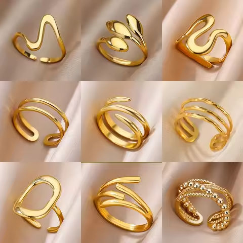 316L Stainless Steel Rings for Women Gold Color Multilayer Geometric Open Ring Vintage Waterproof Wedding Aesthetic Jewelry Gift https://tinyurl.com/23b53qg7