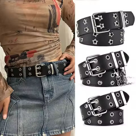Women’s Belt  Large size Double Hole Men Belt Punk Hip Hop Rock Style Subculture Y2K Belt Punch Free Belt for Men and Women https://tinyurl.com/22cc3yxp