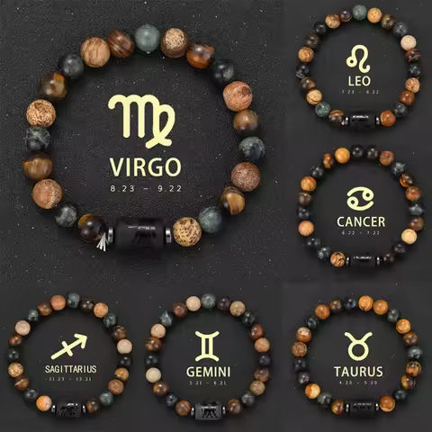 12 Zodiac Bracelets Natural Stone Cancer Virgo Leo Libra Bracelet Couples Friendship Gifts Bracelets Jewelry pulsera hombre https://tinyurl.com/287sbele