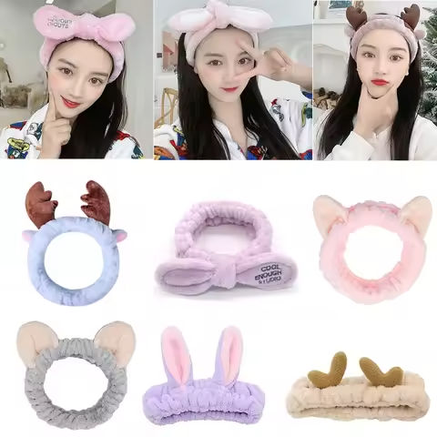 Women Wash Face Makeup Soft Coral Fleece Elastic Headband Head Wrap Cute Rabbit Bow Animal Ears Hairband Girl Hair Accessories https://tinyurl.com/22vsnkgf