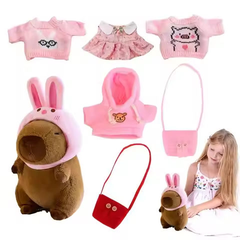 Dress Up Capybara Plush Dolls with Bunny ears hat Clothe and hat Accessories Stuffed Plush Capybara toys Animal Capybara Figure https://tinyurl.com/24atuoy5
