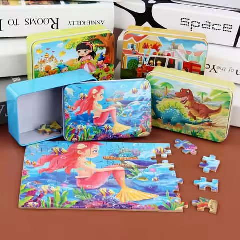 60pcs Jigsaw Cartoon Puzzle With Metal Box, Children’s Early Education Animal Vehicle Puzzle, Parent-Child Interaction Game https://tinyurl.com/247nr65v