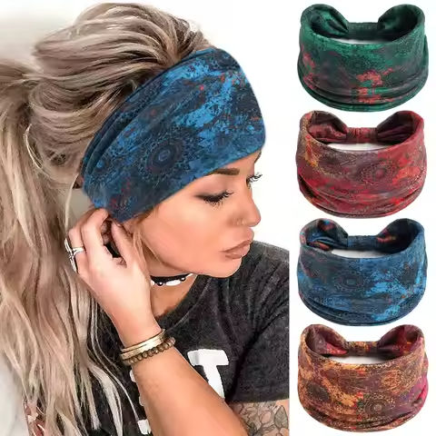 Boho Headbands for Women Knotted Wide Headwrap Turban Yoga Workout Head Bands Stretch Hiarbands Cotton Bandana Hair Accessories https://tinyurl.com/2crpmb9t