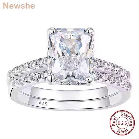 Newshe Prata 925 Silver Wedding Rings Set for Women Anillos White 7*9MM Radiant Cut CZ Diamond Ring Luxury Engagement Jewelry https://tinyurl.com/265d259v