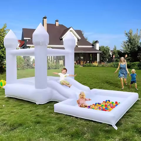Kids Birthday Gift 9ft White Bounce House With Slide And Ball Pit Party Customization Inflatable Mini Bouncy Castle With Blower https://tinyurl.com/292gy2jm
