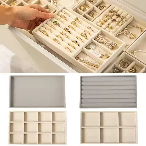 1pc Multiple Styles Velvet Jewelry Dispaly Tray Necklace Bracelet Earrings Ring Brooches Storage Box Drawer Jewellery Organizers https://tinyurl.com/2cpjcxy2
