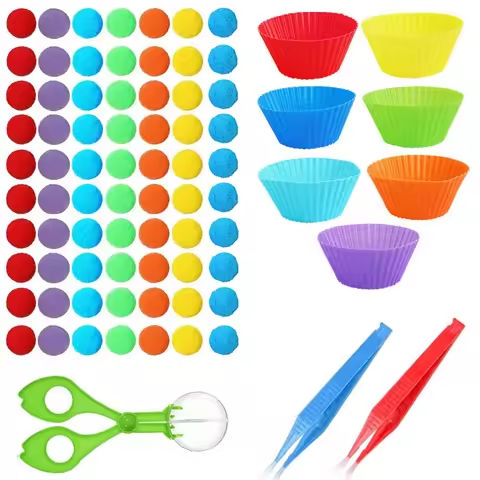 Counting Pompoms Montessori Toys for Boys Girls Toddler Preschool Learning Activities Sensory Gifts Kids Fine Motor Skill Toy https://tinyurl.com/28o8n4kg