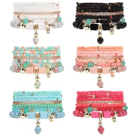 Bohemian Stackable Bead Bracelets for Women Stretch Multilayered Bracelet Set Multicolor Jewelry https://tinyurl.com/2bghpbz5