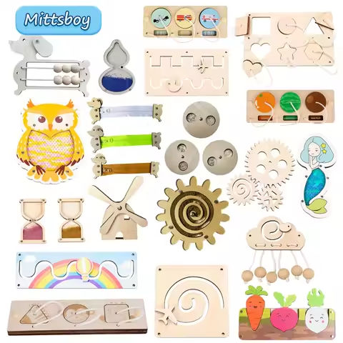 Montessori Busy Board DIY Accessories Early Learning Toy Matching Puzzle Kindergarten Education Hourgla Shoe Maze brain game Toy https://tinyurl.com/2ywudxk7