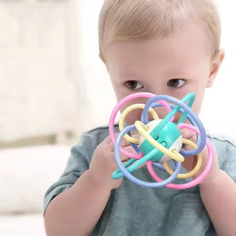 Baby Hand Ball Toys Baby Grip Training Manhattan Ball Hand Rattle Teether Food Grade Biteable Boilable https://tinyurl.com/2yv92yde