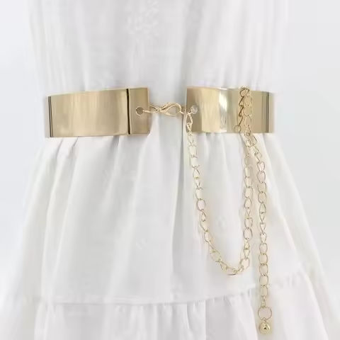 Fashion Adjustable Metal Belt Women Gold Silver Wide Bling Plate Waist Belt Mirror Waist Chain Waistband Cummerbunds https://tinyurl.com/22j897es